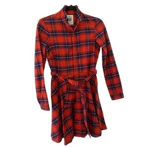 KJP Kiel James Patrick Cozy Cabin Flannel Dress XS 100% Cotton Red Blue EUC